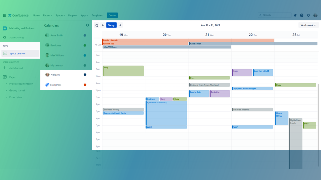 Outlook Calendars for Confluence - Project Management with Jira sprints